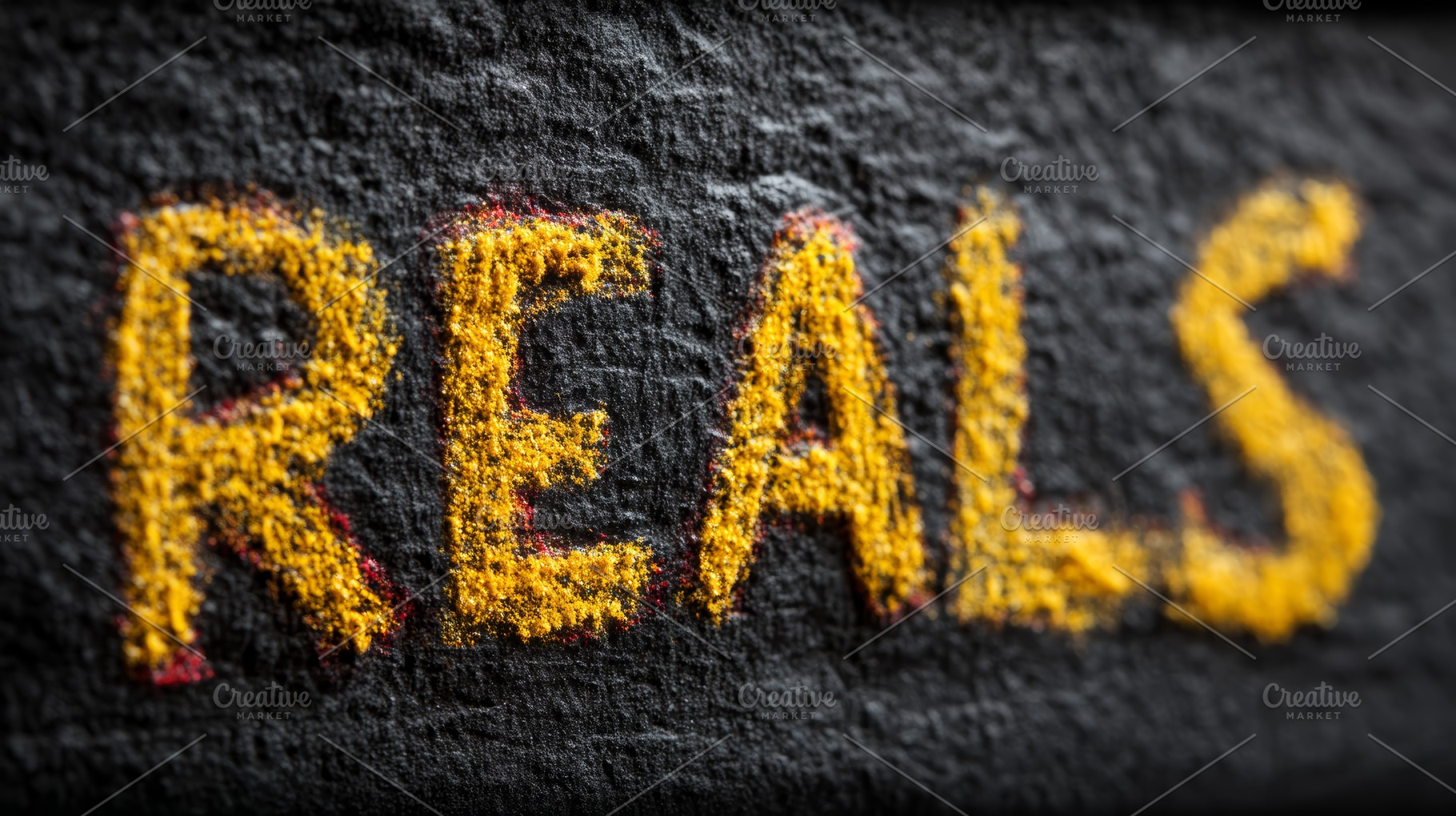 Abstract orange textured typography reading 'Reals' against a black backdrop, a Photo by AS photostudio