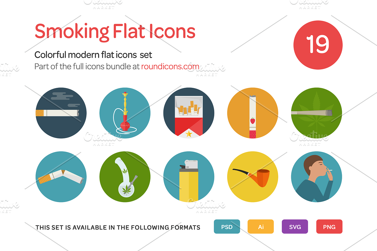 Smoking Flat Icons Set, an Icon by Vectopus.com