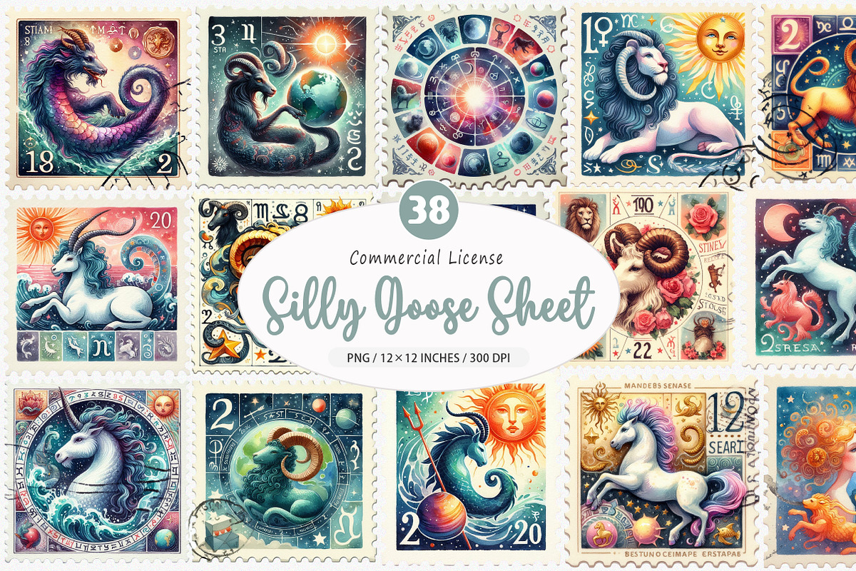 Zodiac Postage Stamps Clipart, an Illustration by SinaCreation (Photo 1 of 5)