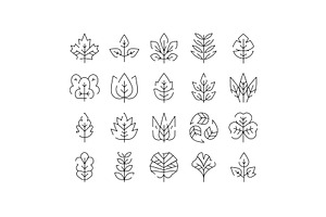 Diverse leaf line art icons set, an Object Illustration by pikepicture