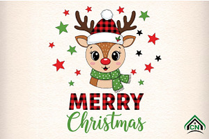Cute Reindeer Merry Christmas, an Illustration by Craft Nest