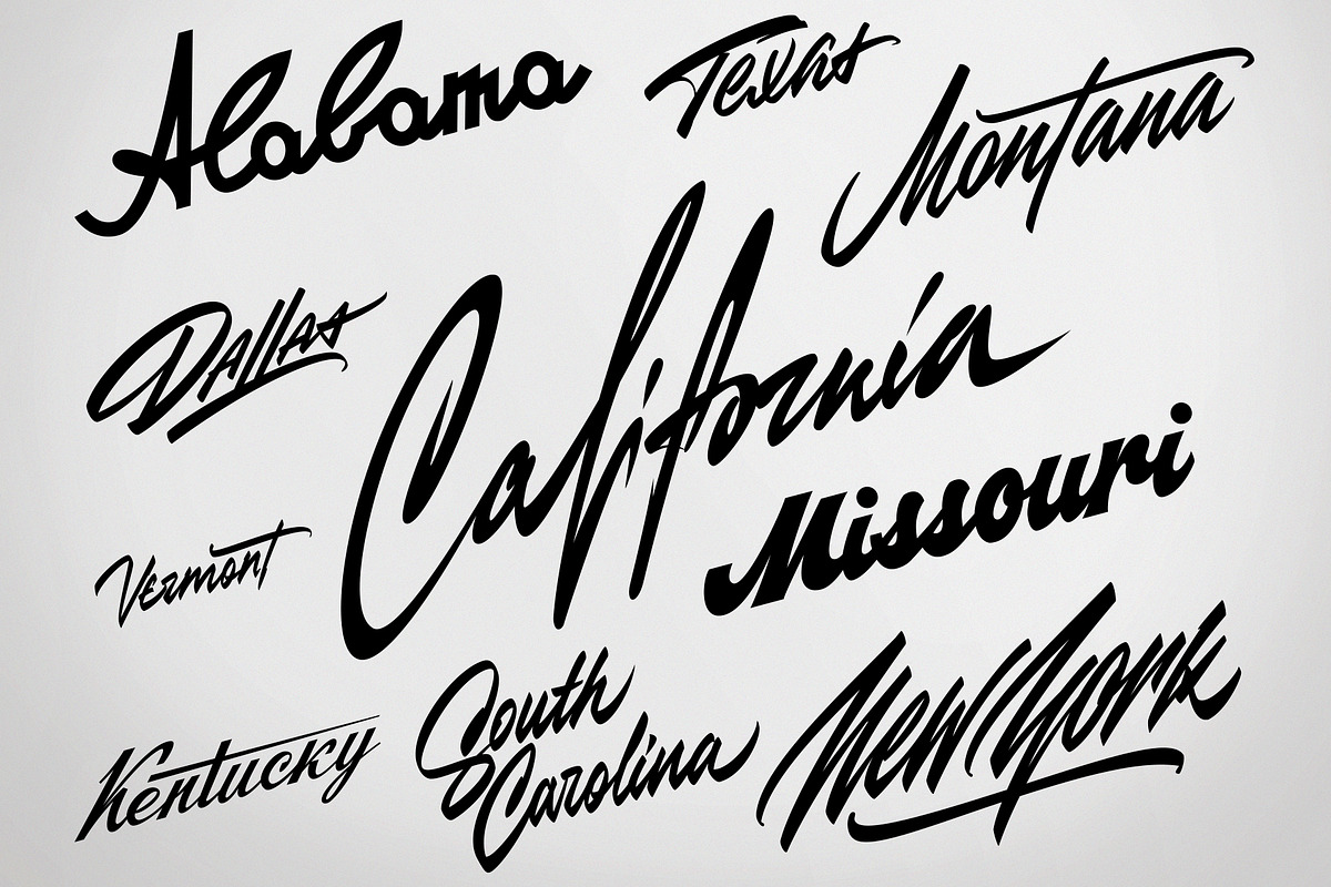 USA states vector lettering elements, an Illustration by Shimanov Types