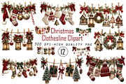 Christmas Clothesline Clipart PNG, a Seasonal Illustration by Designworld (Thumbnail 1 of 4)