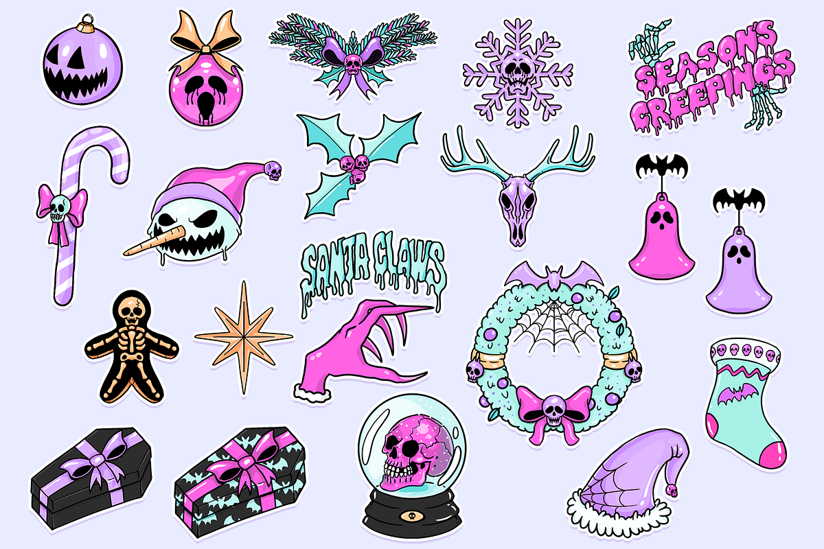 Spooky Christmas Pastel Goth Clipart, a Graphic by LazyBonesMarket (Photo 1 of 2)