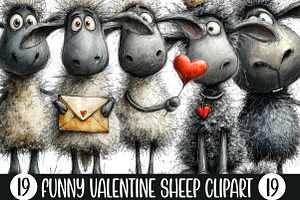 Funny Valentine Sheep Clipart, an Illustration by Designking