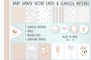baby shower cards & seamless pattern