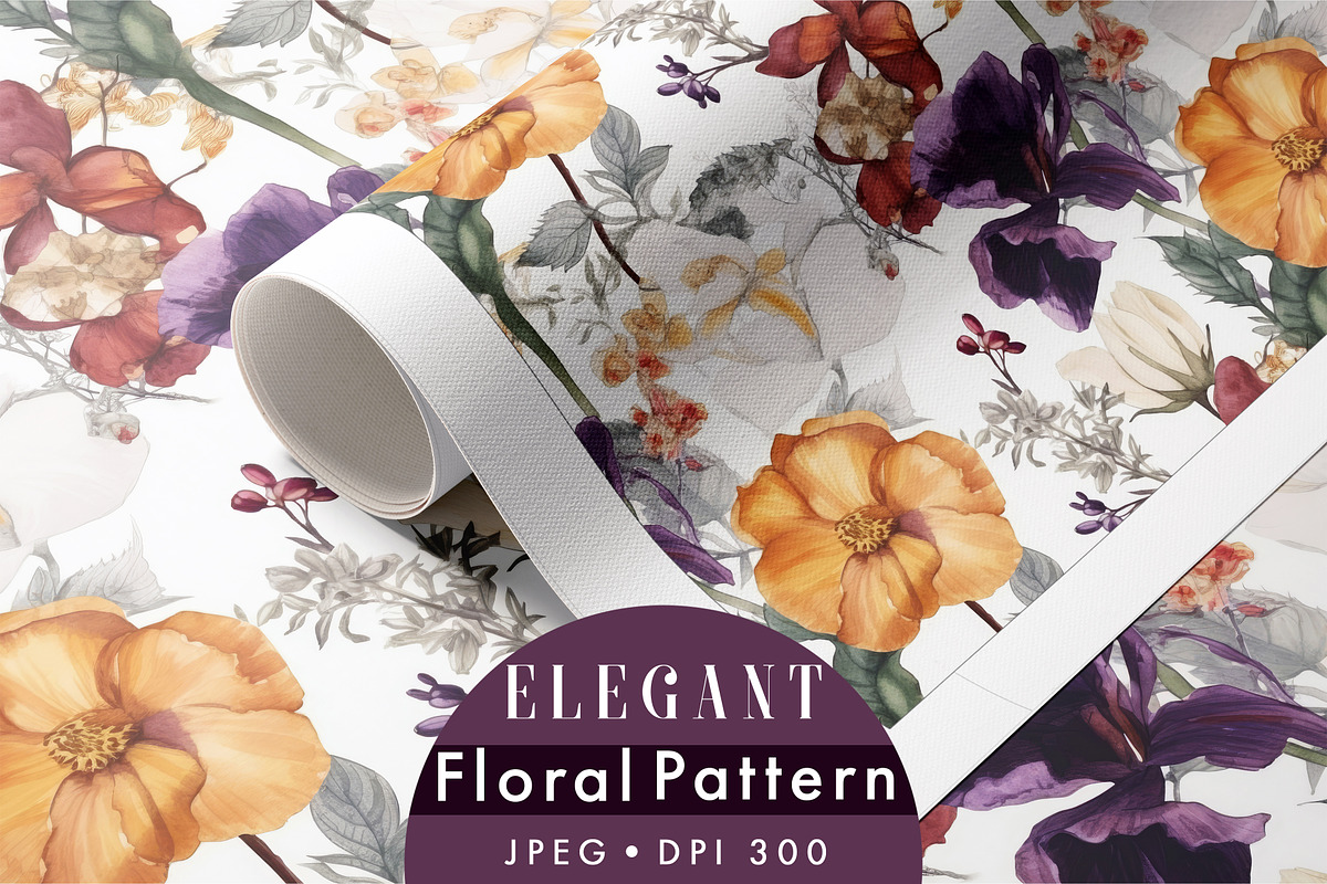 Elegant Watercolor Floral Pattern, a Pattern Graphic by Ninterints (Photo 1 of 8)