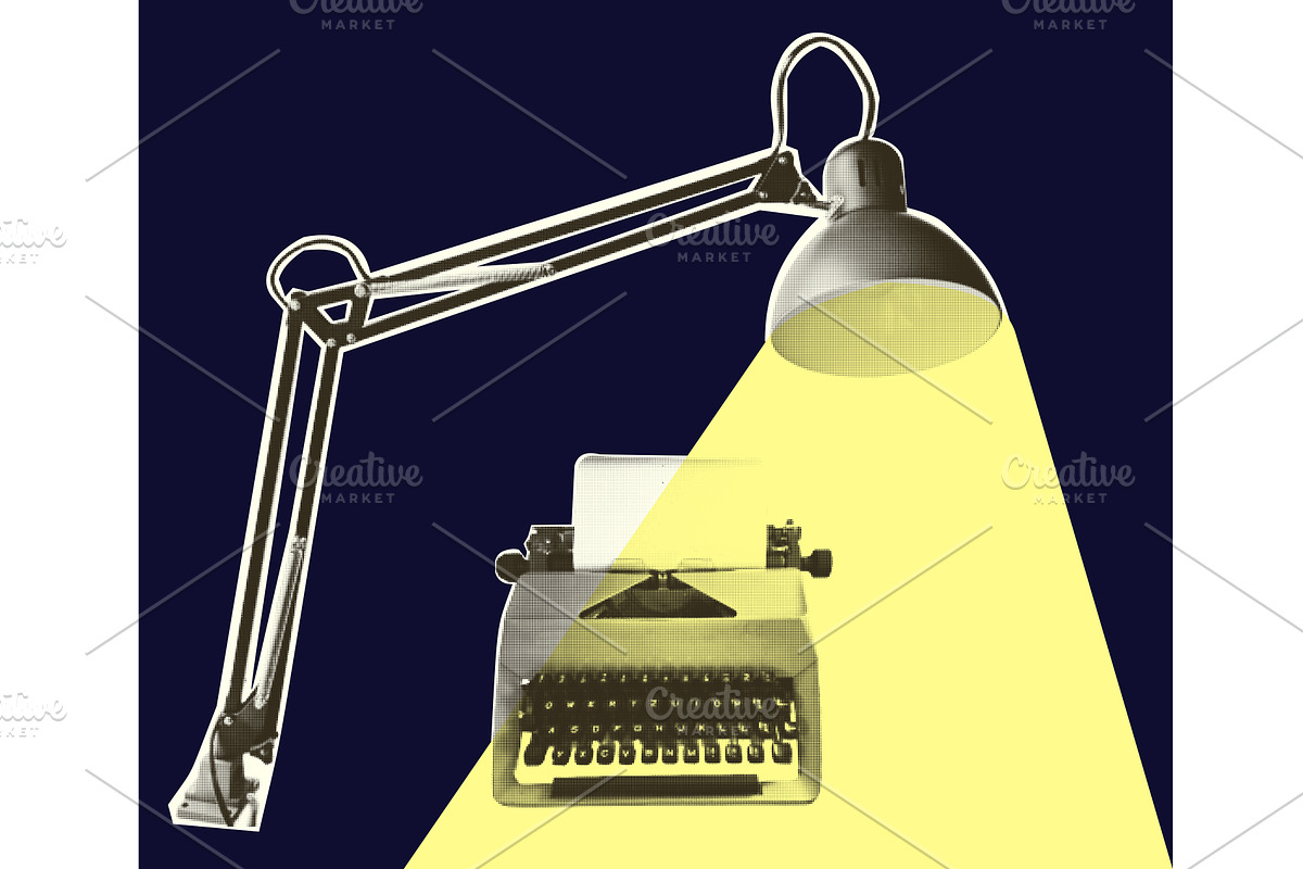 Office lamp and retro typewriter, an Illustration by Zimages