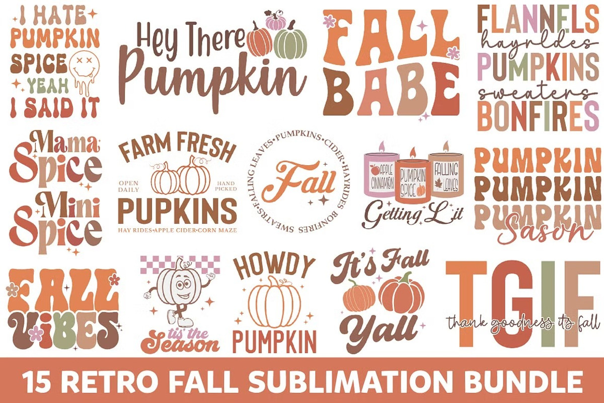 Retro Fall Sublimation Bundle, a Seasonal Illustration by Libby Wishes (Photo 3 of 3)