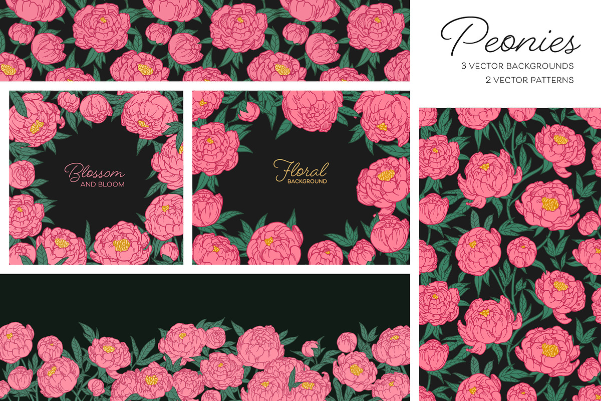 Peony flowers patterns, backgrounds, a Decorative Illustration by Good Studio (Photo 1 of 11)