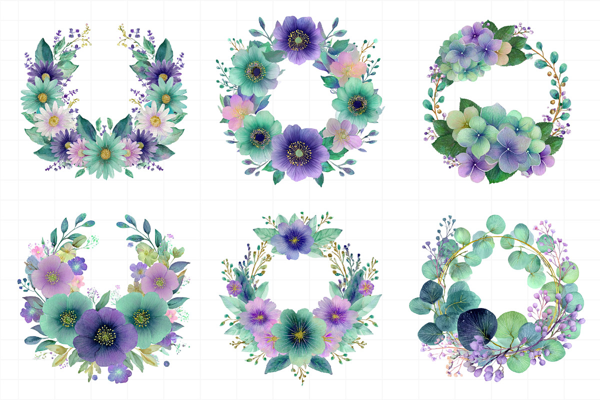 Watercolor Floral Wreaths Clipart Se, an Illustration by Daily.Designs (Photo 4 of 8)