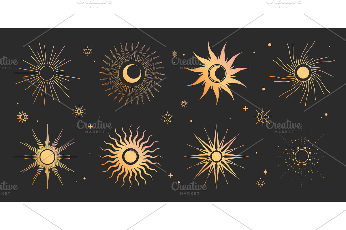 Celestial boho set with gold sun, an Object Illustration by art PVP - market