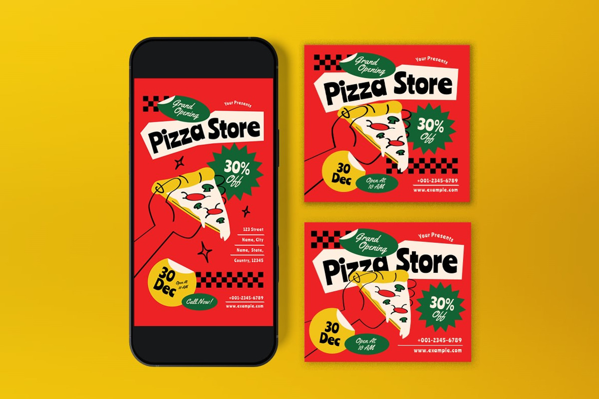 Red Grand Opening Pizza Flyer Set, a Flyer Template by graphicook (Photo 3 of 3)