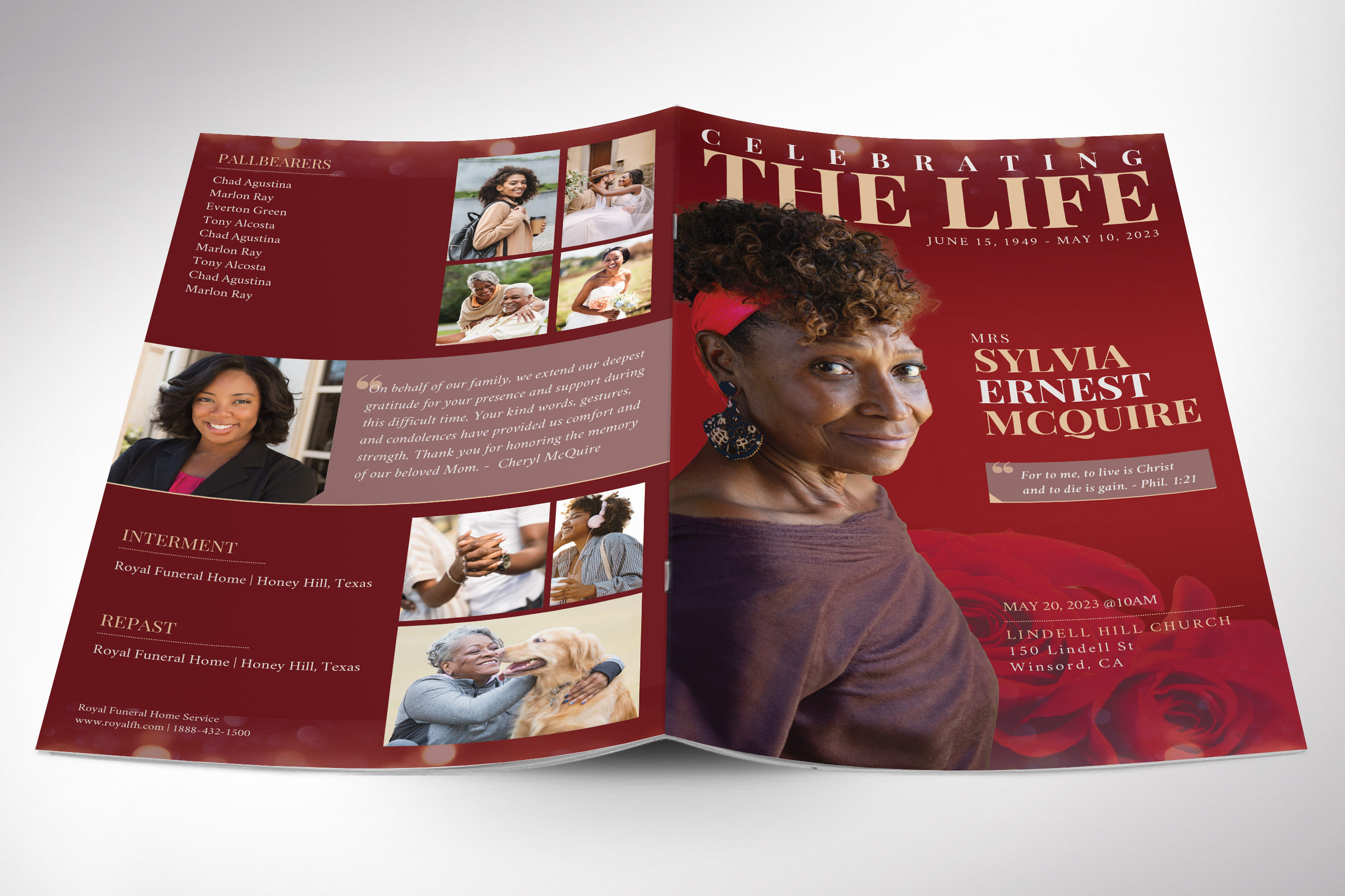 Red Life Funeral Program Template
