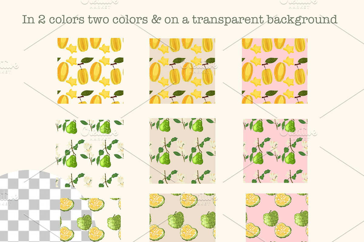 Whimsical Fruit Seamless Pattern Set, a Decorative Illustration by Oleksandra Illustrates (Photo 2 of 10)