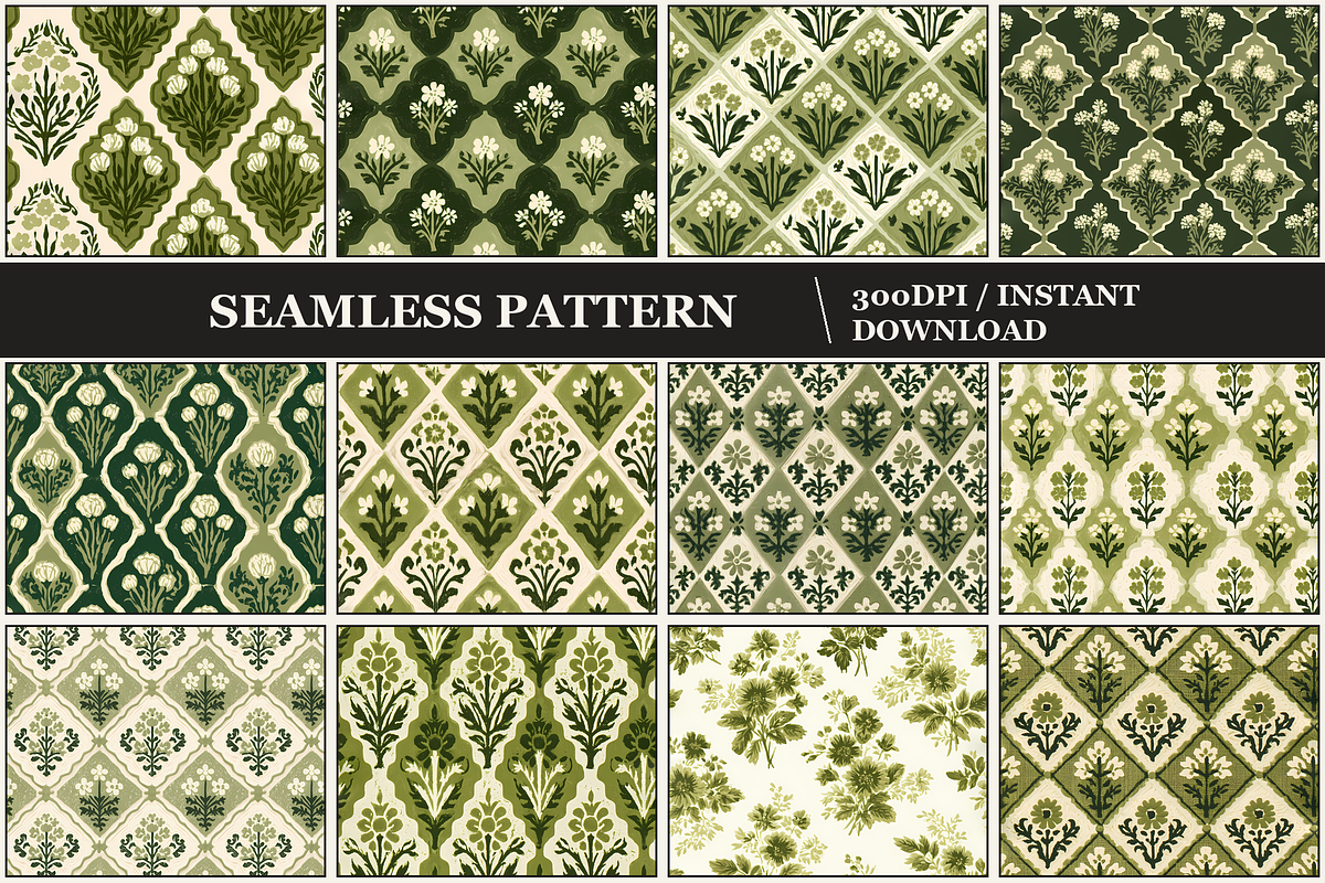 Olive Trellis Seamless Patterns, a Pattern Graphic by Inknfolly (Photo 4 of 4)