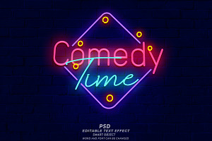 Comedy Time Neon Sign Editable Text, a Layer Style Add-On by TrueVector