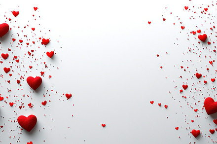 Cluster of scattered red hearts in various textures on a clean white background, a Holiday Photo by José Manuel Gelpi