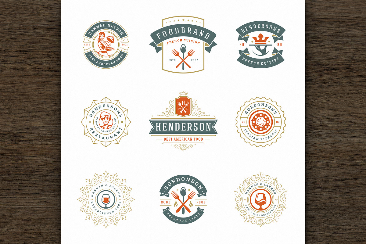 36 Restaurant Logos and Badges, a Branding & Logo Template by Vasya Kobelev (Photo 2 of 19)