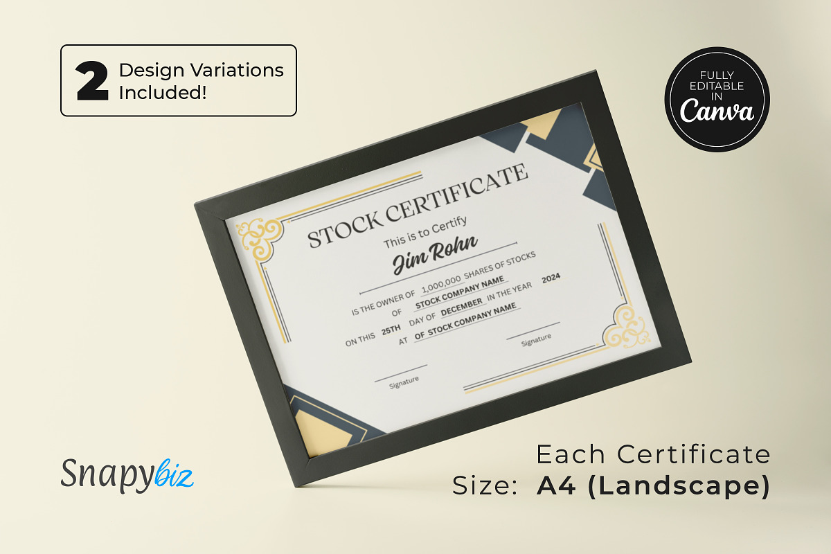 Certificate of Stock Canva Template, a Card Template by Snapybiz (Photo 6 of 10)