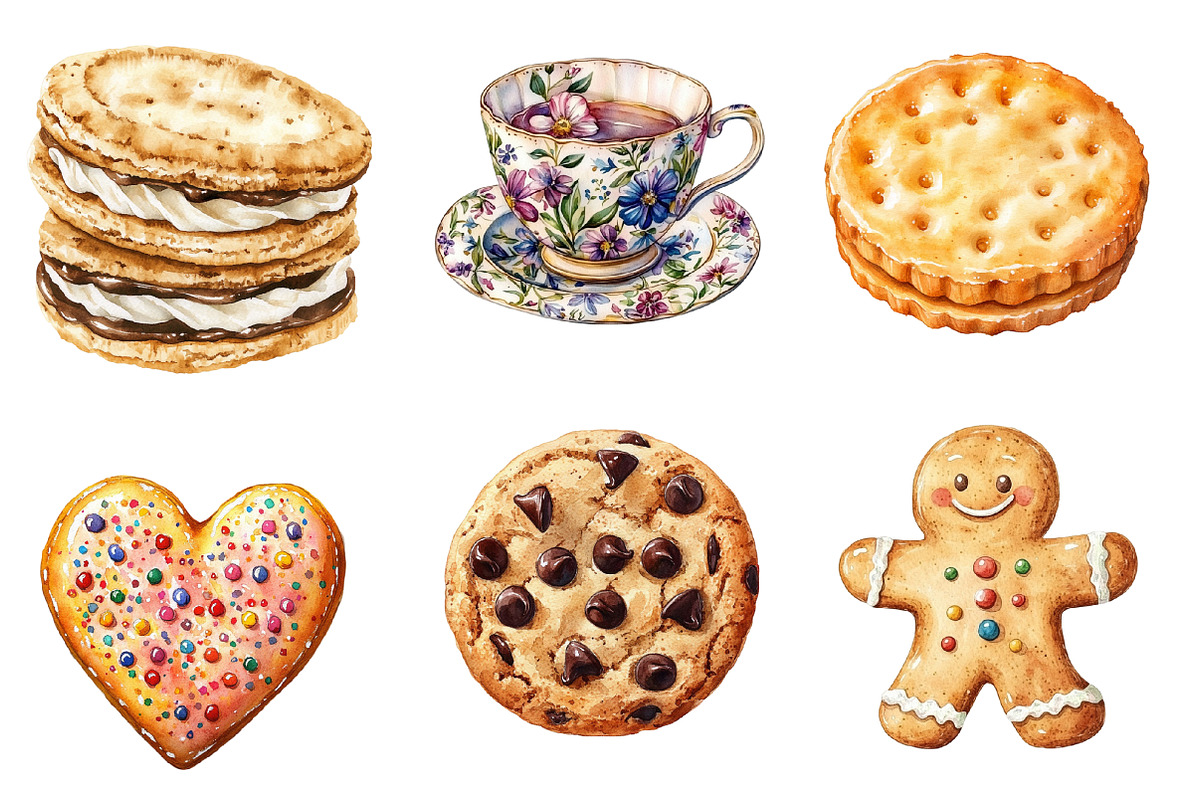 Cookie Watercolor Clipart PNG, an Illustration by SinaCreation (Photo 2 of 5)