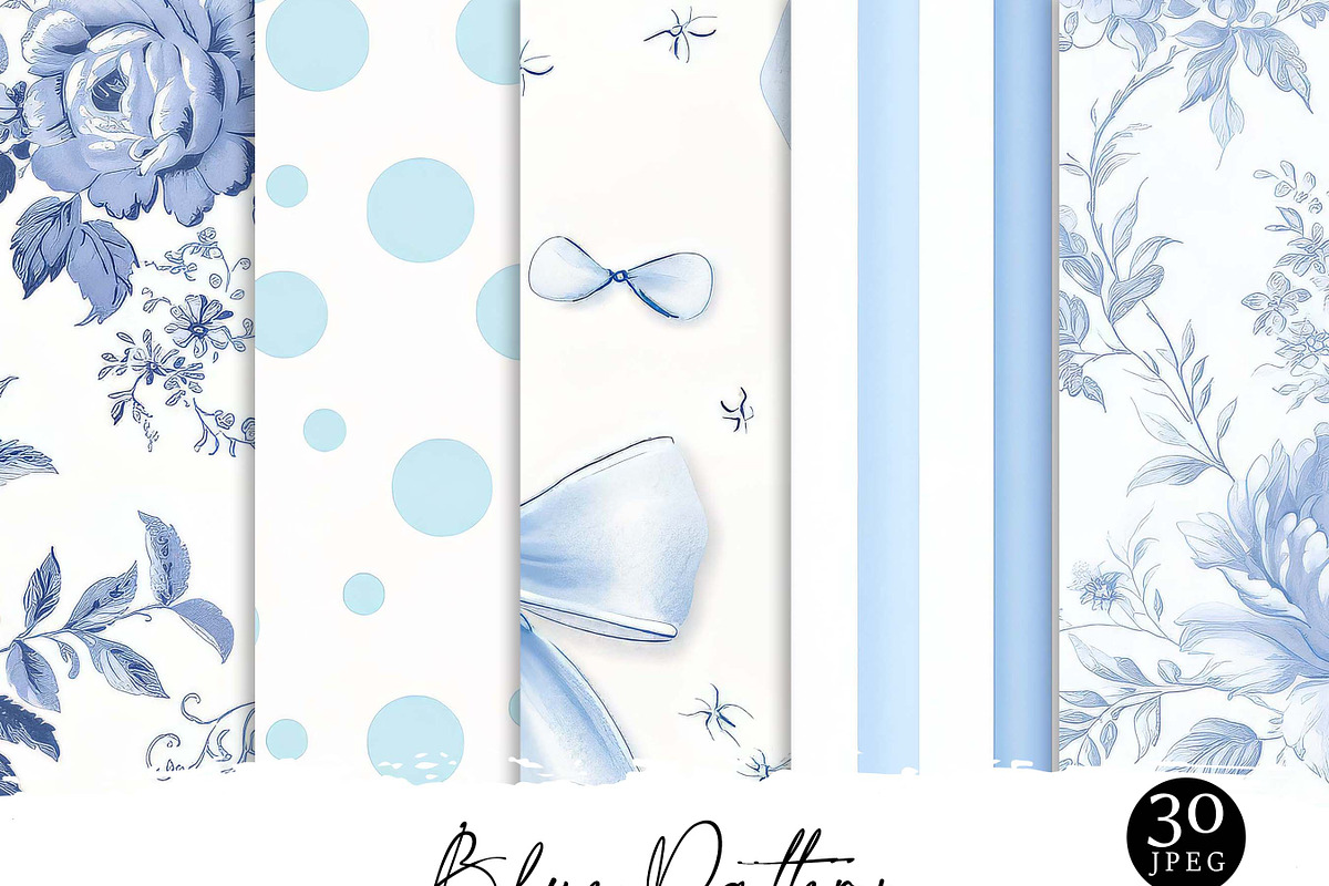 Blue Patterns Digital Paper, a Pattern Graphic by Design Scotch (Photo 1 of 8)