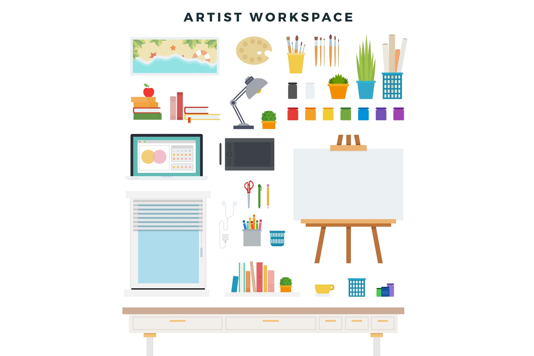 Workspace of creator, artist, an Education Illustration by Mountain ...