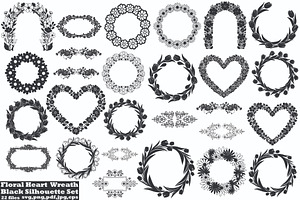 Floral Heart Circle WreathBlack Set, a Seasonal Illustration by Designer_Momina