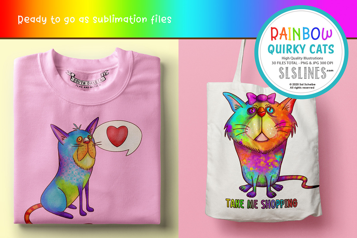 Rainbow Quirky Cat Illustrations PNG, an Animal Illustration by SLS Lines (Photo 6 of 9)