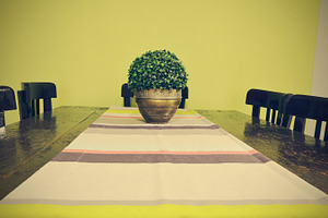 Dining table with vase and table runner