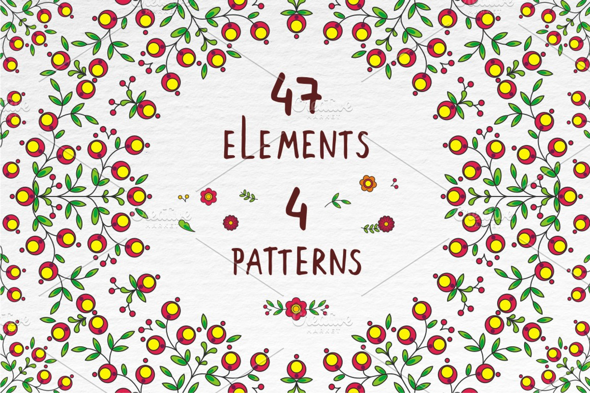 Folk Floral Vector Ornament Set, a Decorative Illustration by ElenaKovalyova (Photo 2 of 5)