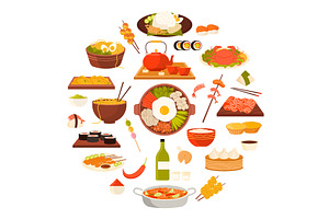 Asian food, meals in round, a Food Illustration by Flashvector