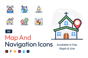 Maps and Navigation Icons, a Duotone Icon by Brickclay