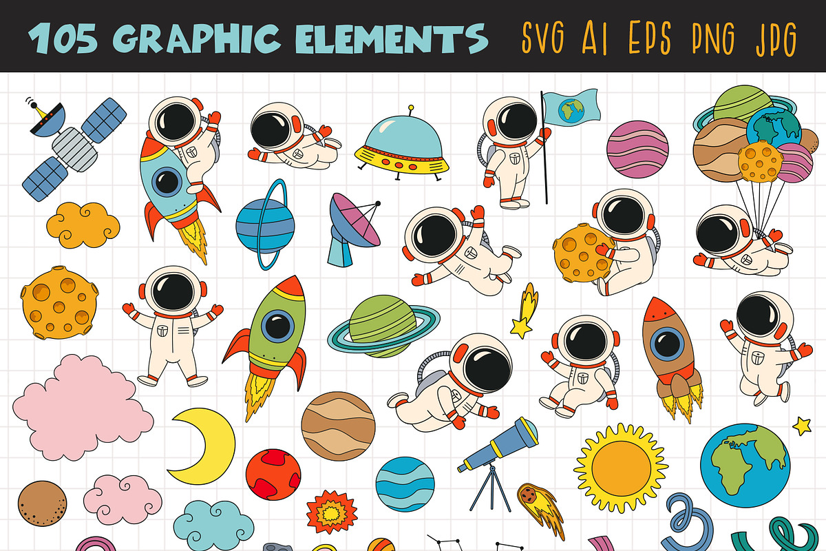 Kids Space Vector Clipart Bundle, a Decorative Illustration by NataKa (Photo 2 of 10)