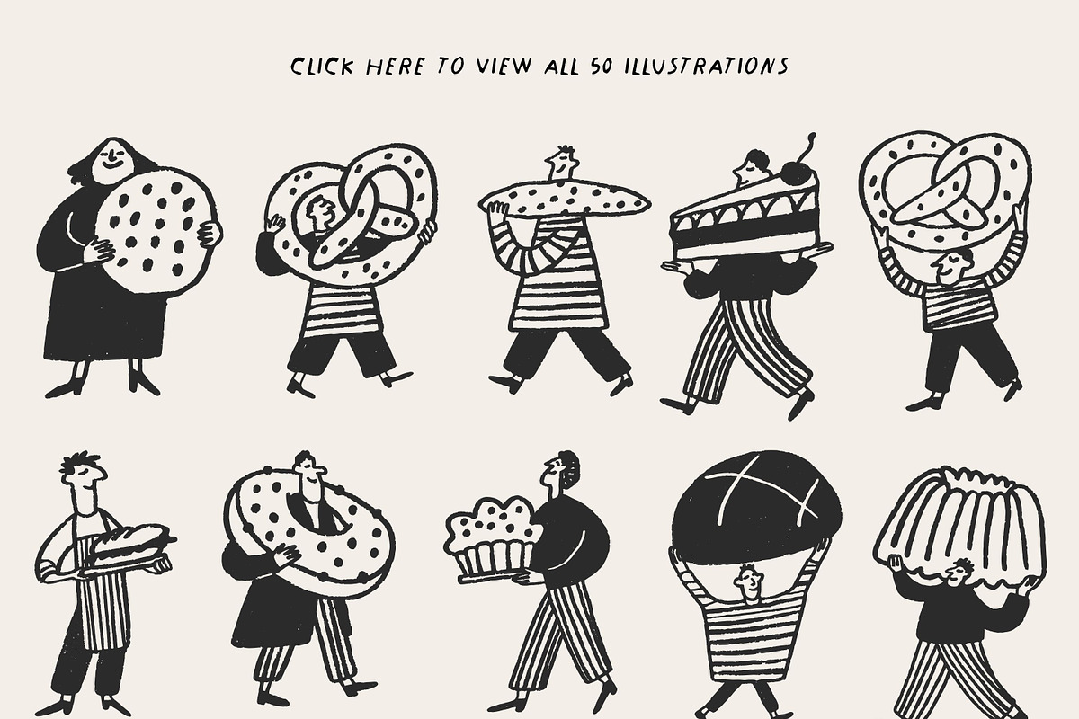 50 Hand-Drawn Bakery Characters, a Food Illustration by Veyla (Photo 3 of 14)