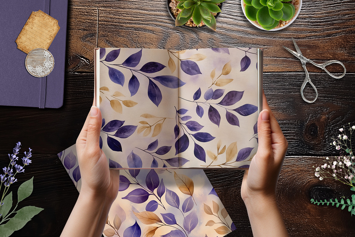 Elegant Purple Leaves Digital Paper, a Background Graphic by V Design Creator (Photo 2 of 12)