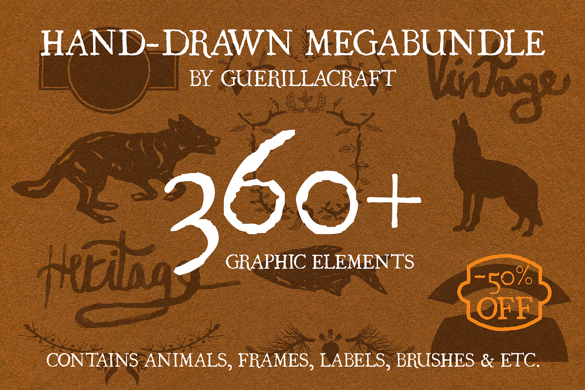 MegaBundle of Hand-drawn products, an Animal Illustration by Guerillacraft (Photo 1 of 5)