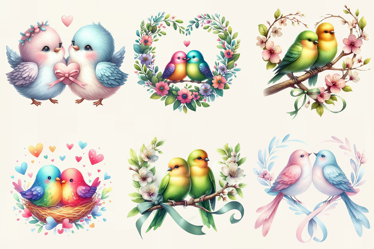Whimsical Valentine Couple Birds, an Illustration by DreamCafeArt (Photo 2 of 6)