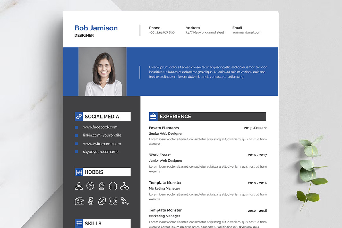 Clean and creative minimal resume, a Resume Template by Blackcloud_Creations (Photo 2 of 5)