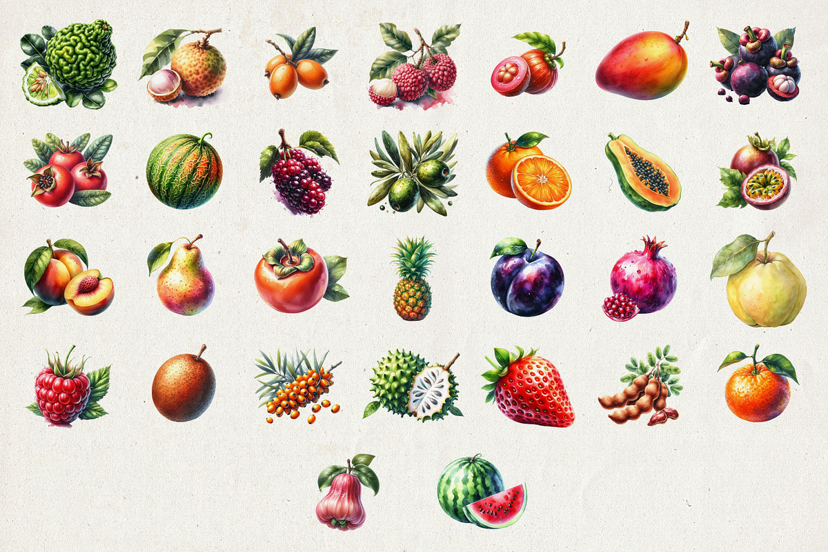 65 Watercolor Fruits Illustration, a Food Illustration by Riswan Ratta (Photo 4 of 4)