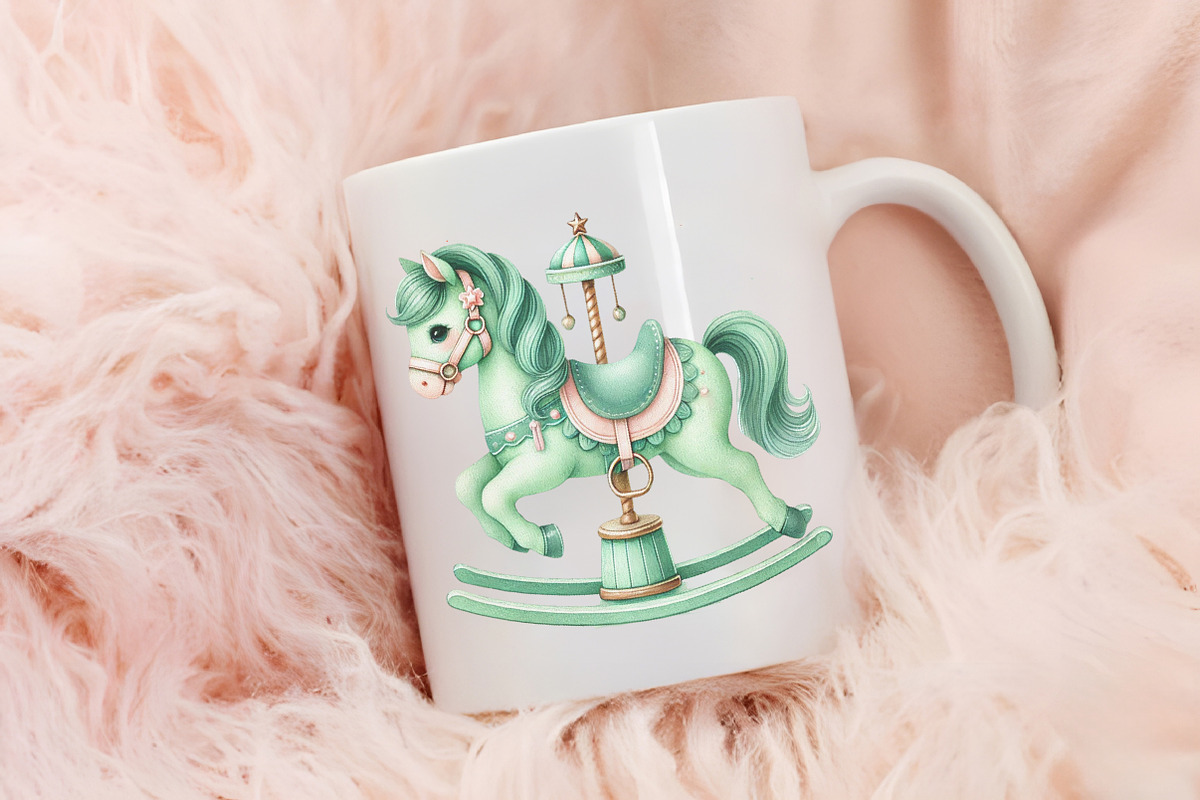 Green Nursery Carousel Horses Clipar, an Illustration by RobertsArt (Photo 5 of 7)