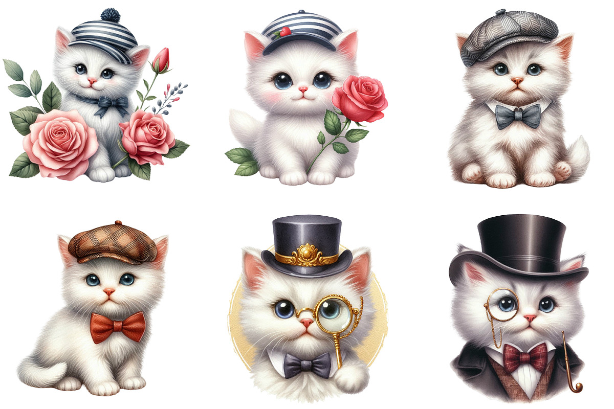 White Kitten Gentleman Cap Clipart, an Illustration by DreamArtGraphic (Photo 2 of 4)