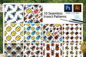 10 Seamless Patterns With Insects