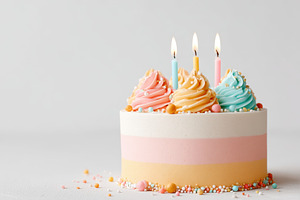 Colorful birthday cake with candles and sprinkles, a Food & Drink Photo by AlyaAnd