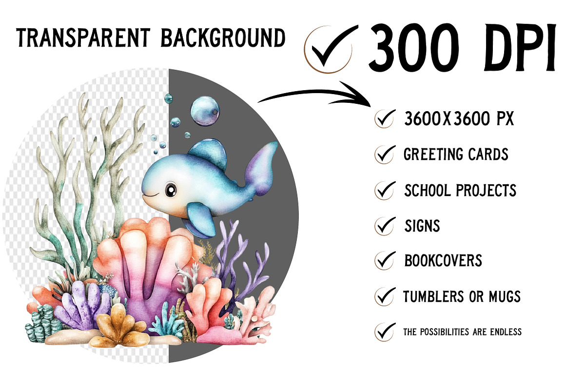 Under the Sea Watercolor Clipart PNG, an Illustration by Craft Nest (Photo 2 of 12)