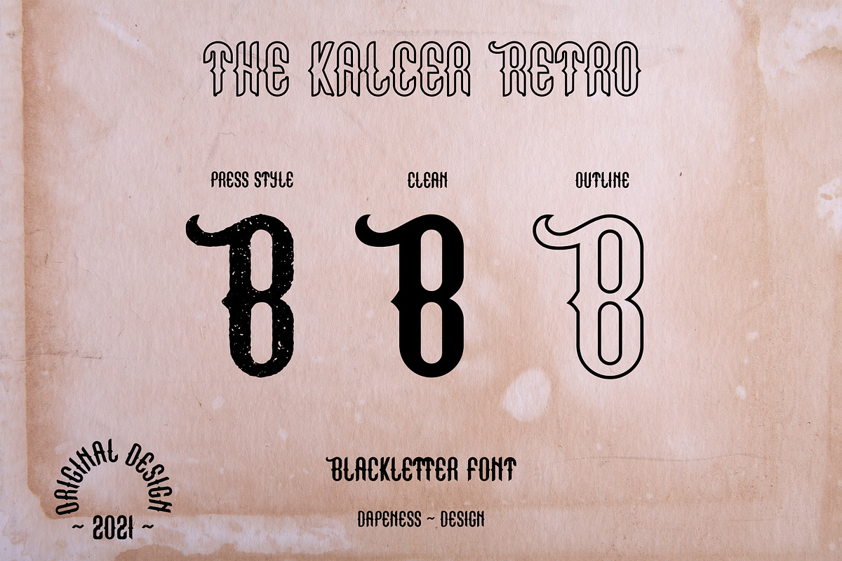 The Kalcer Retro Font, a Blackletter Font by made_by_nope (Photo 2 of 6)