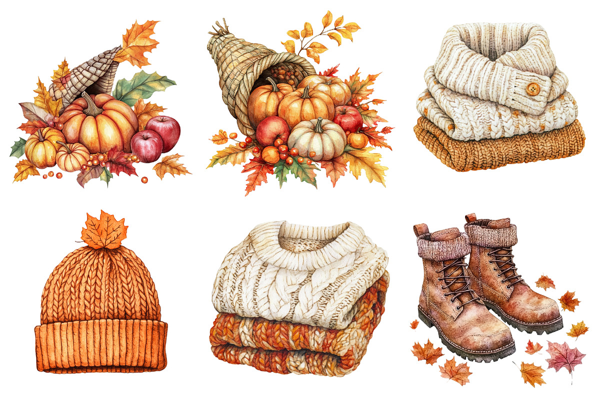 Watercolor Cozy Fall Clipart Bundle, a Seasonal Illustration by CitraGraphics (Photo 3 of 8)