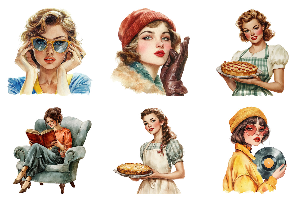 Vintage Retro Pin Up Girl PNGs, an Illustration by SinaCreation (Photo 2 of 5)