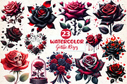 Watercolor Valentine Gothic Roses, an Illustration by CreationArt (Thumbnail 1 of 5)