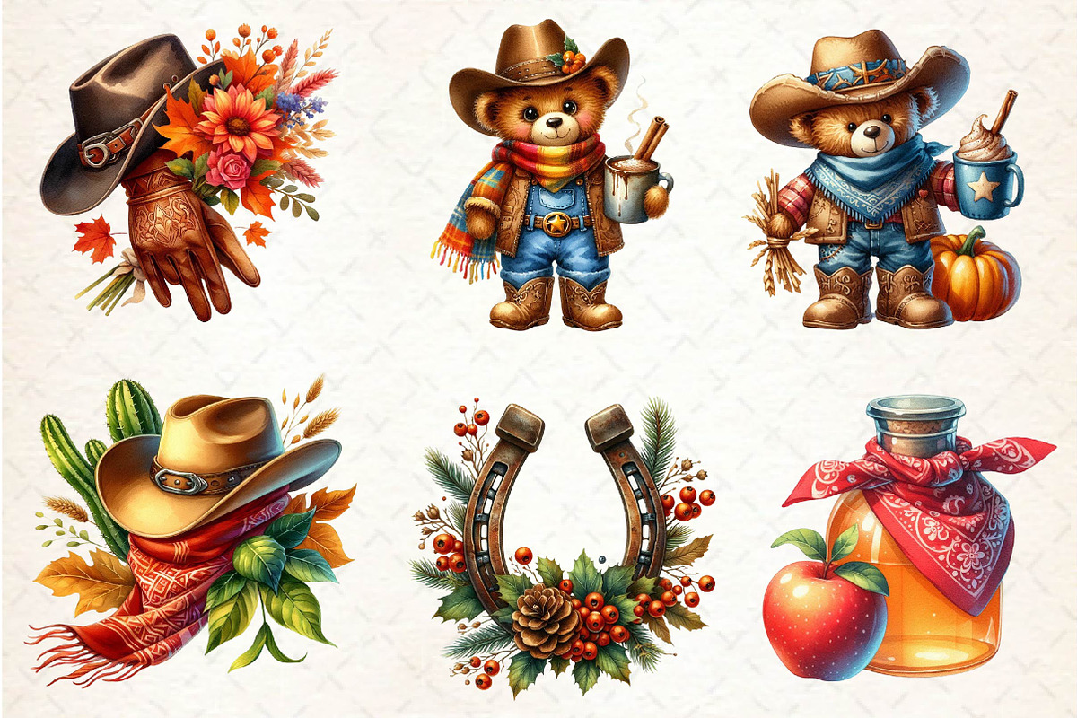 Watercolor Cowboy Autumn Clipart, an Illustration by Dream Creation (Photo 4 of 6)